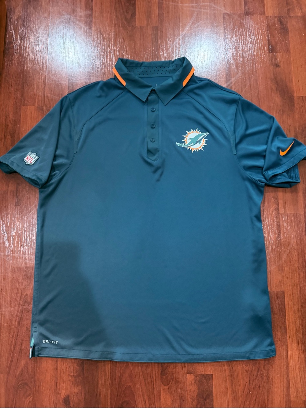 Nike Miami Dolphins Polo Shirt Size XL Aqua Orange Logo Dri-Fit NFL On Field - Picture 7 of 15